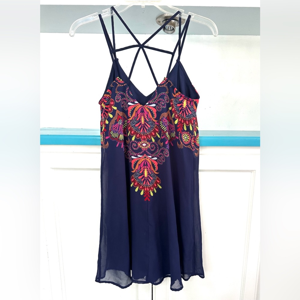 Mini Slip Dress‎ Small Purple Spaghetti Strap Sheer Shell Lined SEQUIN HEART